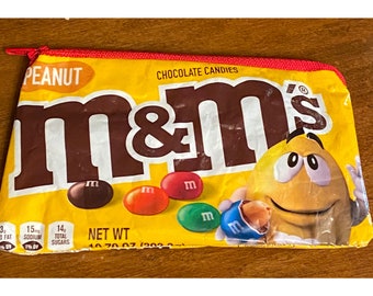Peanut M&M's Zippered Pouch, Upcycled Candy Wrapper Pouch
