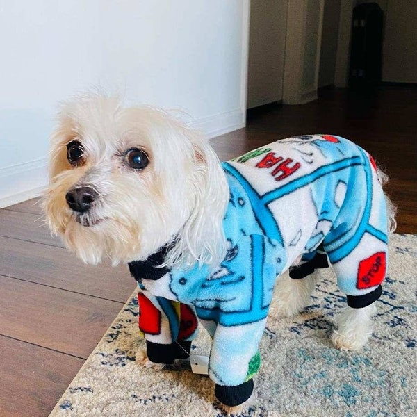 Charlie Brown Fleece Dog Pajamas | Blue Pet Pajamas | Dog Onsie | Cat Onsie | Pet Clothing