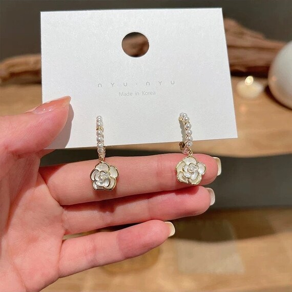 Mini Camellia Flower Drop earrings, premium quality fashion jewelry