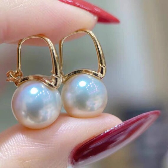 Premium Imitation South Sea Pearl Earrings, Size 12mm-14mm Big Size, Statement, Elegant Pearl Earrings, Gold plated