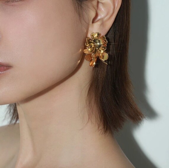 Premium Flower Hoop Earrings in Gold, Statement Earrings, Holiday Earrings