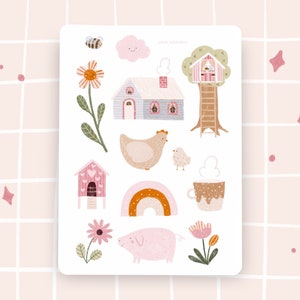Stickersheet Schweden Bauernhof Haus Schwein Huhn Sticker Baumhaus Blumen Landleben