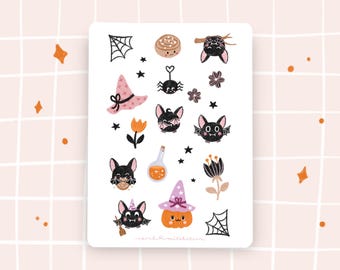 Halloween Sticker niedlich Stickersheet mit Fledermäusen Kürbis Hexenhut
