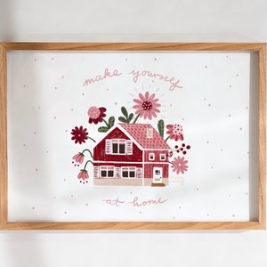 Poster Schwedenhaus Blumen Handlettering, Schweden Deko Bild