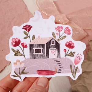 Aufkleber Schweden Cottage mit Blumen