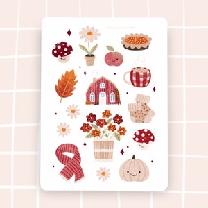 Stickersheet cottagecore niedliche Fliegenpilze Kürbis niedliche Illustrationen in Herbstfarben