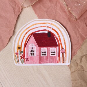 Aufkleber Haus mit Regenbogen XL aus Papier Cottage Core Sticker Karten basteln Terminplaner Dekoration