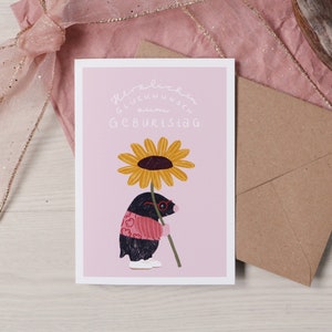 Geburtstagskarte Maulwurf mit Sonnenblume Lettering Herzlichen Glückwunsch zum Geburtstag Karte DIN A6 Klappkarte mit Kraftpapier Umschlag