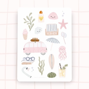 Sticker Sheet Bulli Urlaub am Ozean Sommer Strand niedliche Meerestiere