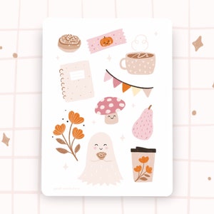Stickersheet Geist mit Zimtschnecke cozy cute Herbst Aufkleber