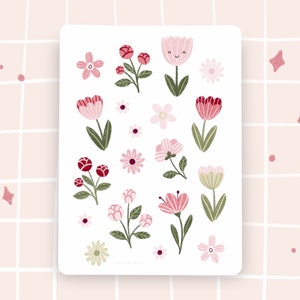 Sticker Sheet rosa Blumen Rosen Tulpen Papieraufkleber Frühling Stickersheet Bullet Journal Filofax Blumensticker