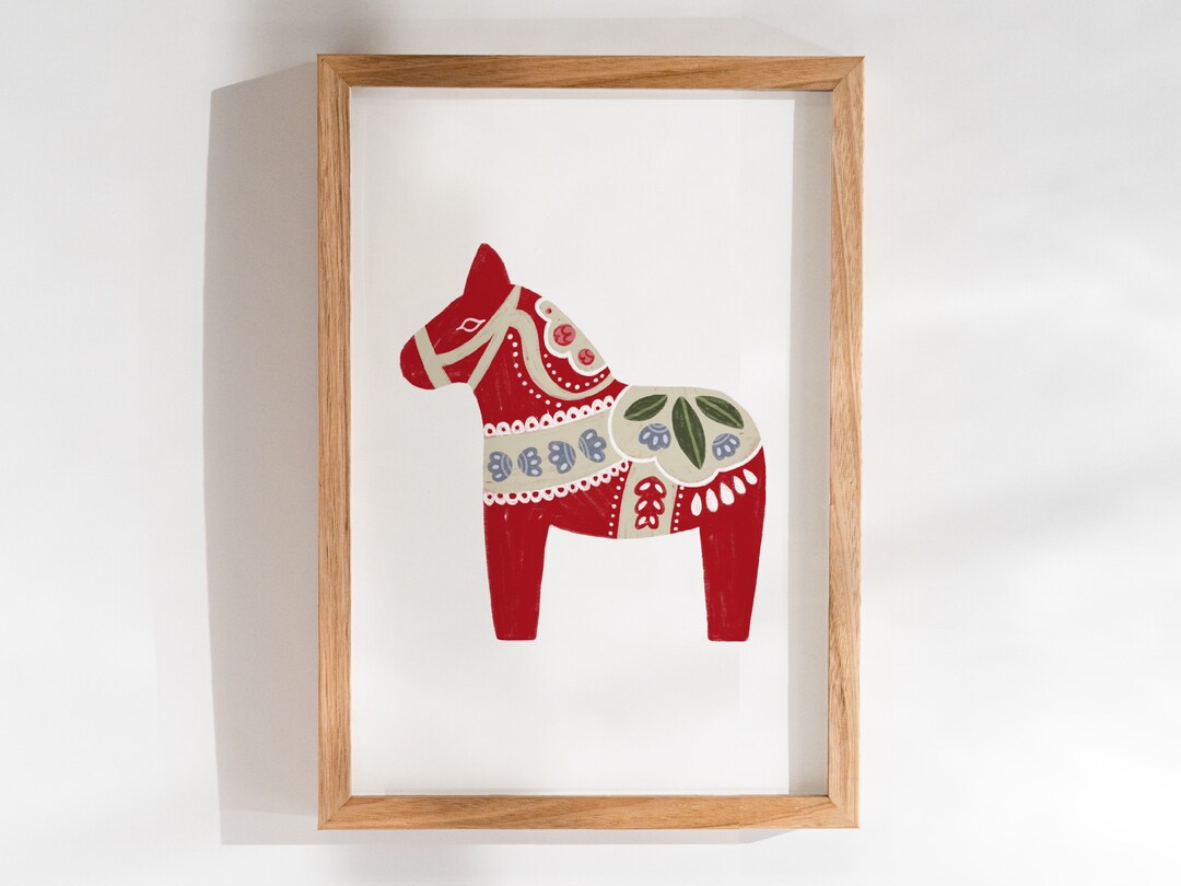Poster Sweden Dala Horse Red Folklore Illustration Traditional Dalahäst Print Art Print - Etsy