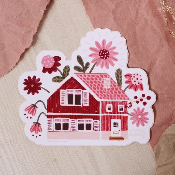 Aufkleber Schwedenhaus groß floral mit Blumen Sticker DIY Karte basteln