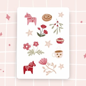 Aufkleber Dalapferde Blumen Zimtschnecke hygge Stickersheet