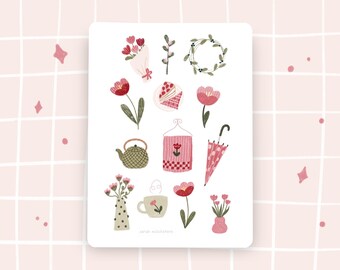 Stickersheet Frühling, Blumen & Café