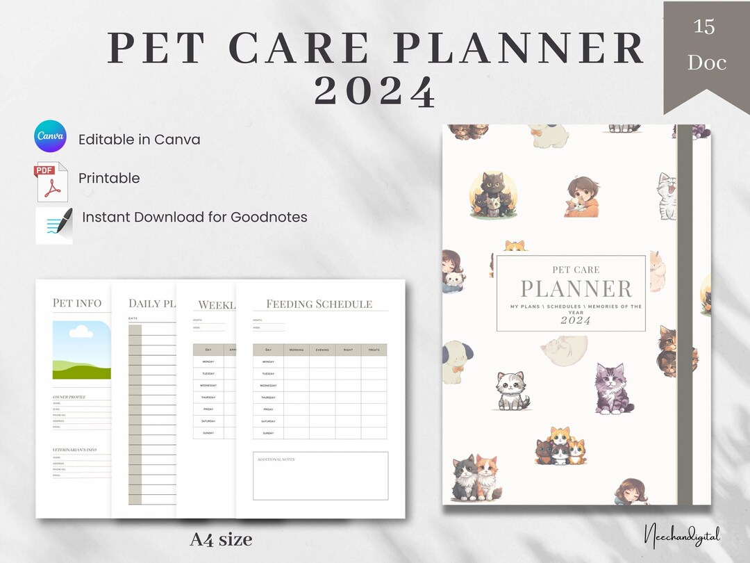 Pet Planner 2024 Digital Pet Care Planner Pet Sitter Form Etsy