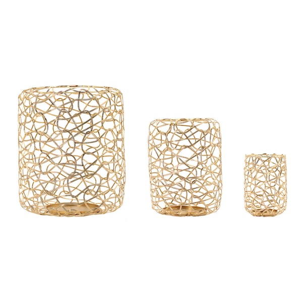 Mish Set of 3 Hurricane Gold Wire Cage Candle Holders Centrepiece Decorative Lantern