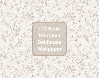 Printable Beige Floral Dollhouse Wallpaper | Miniature 1:12 Scale Digital Download | 8.5" x 11" Sheets