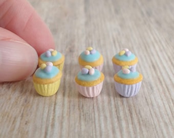 1:12 Scale Miniature Easter Cupcakes | Set of 6 | Mini Spring Cupcakes for Dollhouse