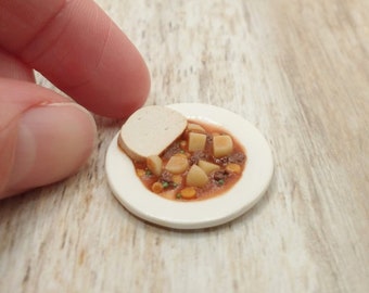 1:12 Scale Miniature Beef Stew with Bread | Realistic Miniature Food for Dollhouse | Dinner for Dolls