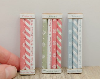 1:12 Scale Miniature Christmas Wrapping Paper | Miniature Holiday Gift Wrap for Dollhouses