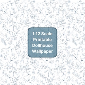 Printable Blue Floral Dollhouse Wallpaper | Miniature 1:12 Scale Digital Download | 8.5&quot; x 11&quot; Sheets