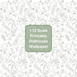 Printable Green Floral Dollhouse Wallpaper | Miniature 1:12 Scale Digital Download | 8.5&quot; x 11&quot; Sheets