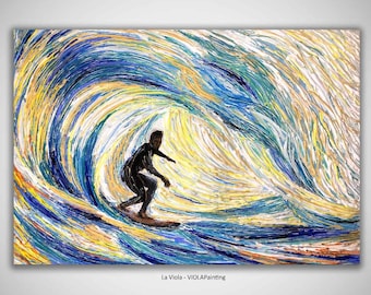 Arte de pared de surf, pintura al óleo de olas, pintura marina sobre lienzo, paisaje marino, paisaje de playa, naturaleza, pintura de playa sobre lienzo, ola original con textura.