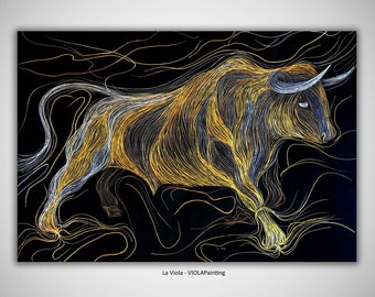 Bull Skull on Canvas Black and White Skull Wall Art Wild Animal Bull Stock Market Home Decor Stock Exchange wall bull oil painting gold art