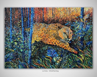Animal Painting, Jaguar Painting, Big Cat Painting, Landscape Painting, Textured Painting, Jaguar Wall Art, Leopard Painting, Oil Painting