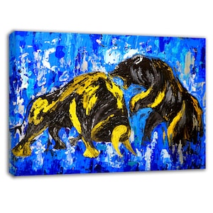 Bull Bear Wall Art Print, Bull Bear Painting Wall Street Poster, Bull Bear Poster, Bull Print Painting, Bull and Bear Stock Exchange Artwork