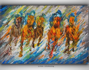 大きな抽象的な馬の油絵オリジナルの疾走する馬のキャンバスの壁アート