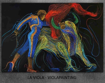 Matador Bull Fighting Oil Painting on Canvas, Abstract Bull Bullfighter Painting Spanish Bull Home Deco Modern Large Wall Art Matador fight