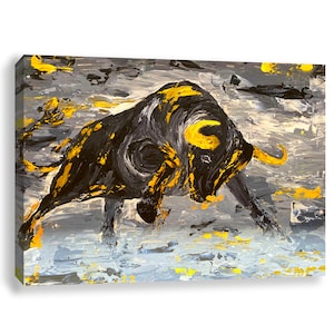 Bull Print Painting, Bull Bear Painting Wall Street Poster, Bull Bear Poster, Bull Wall Art Print, Bull and Bear Stock Exchange Artwork