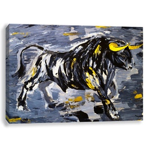 Bull Print Painting, Bull Bear Painting Wall Street Poster, Bull Bear Poster, Bull Wall Art Print, Bull and Bear Stock Exchange Artwork