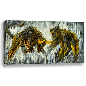 Bull Print Painting, Bull Bear Painting Wall Street Poster, Bull Bear Poster, Bull Wall Art Print, Bull and Bear Stock Exchange Artwork