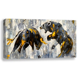 Bull Print Painting, Bull Bear Painting Wall Street Poster, Bull Bear Poster, Bull Wall Art Print, Bull and Bear Stock Exchange Artwork