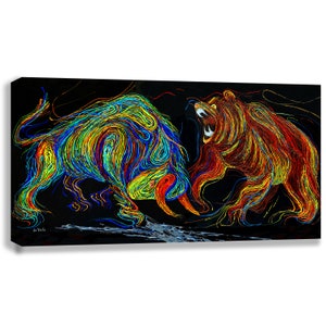 Bull Print Painting, Bull Bear Painting Wall Street Poster, Bull Bear Poster, Bull Wall Art Print, Bull and Bear Stock Exchange Artwork