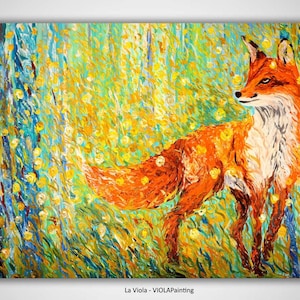 キツネの絵画オリジナル、キツネの絵画モダンアート動く部屋の装飾、動物オリジナルアートキツネアートワーク野生動物動物ウォールアートキャンバス