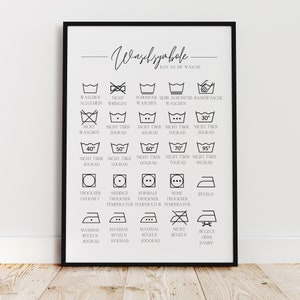 Laundry room | Washing machine | Washing symbols | black | clean | Typography | Posters | Deco print | funny | funny | a4 | a5
