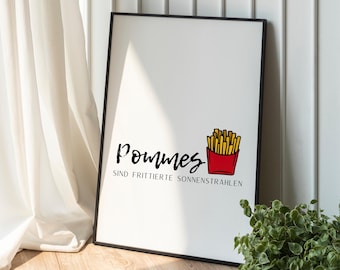 Plakat z frytkami | Cytat z frytkami – sztuka ścienna | Minimalistyczna dekoracja ścienna | Zabawna typografia | Wydruk artystyczny z jedzeniem | PLAKAT KUCHENNY