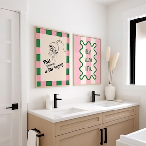 Poster per il bagno – Questa doccia è per cantare – Decorazione divertente per il bagno – Stampa di alta qualità – Immagine murale per bagno e spa | Motivo a quadri retrò