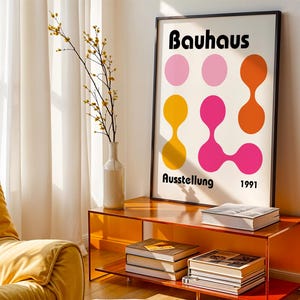 Poster Bauhaus – Arte geometrica – Arte murale moderna di metà secolo – Design astratto – Stampa di alta qualità – Decorazione murale scandinava | rosa