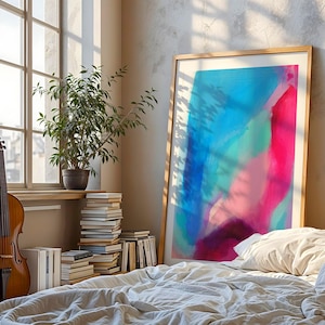 Póster abstracto: arte mural colorido en rosa y azul | Cartel de arte moderno | Decoración de sala de estar en estilo escandinavo | Impresión giclée |