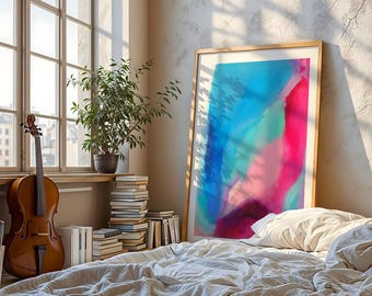 Abstract Poster – Colorful Wall Art in Pink & Blue | Modern Art Poster | Living Room Decor in Scandi Style | Giclée Print |