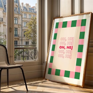 Affiche rose OH, HEJ – Design moderne, art mural minimaliste, impression d'art typographique | vert | zone d'entrée | rouge | salon | Bureau