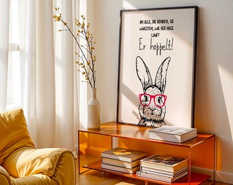 Easter Bunny Poster Digital Download – Funny Spring Poster for Home & Office | Minimalist Wall Art with Bunny | Easter Decoration