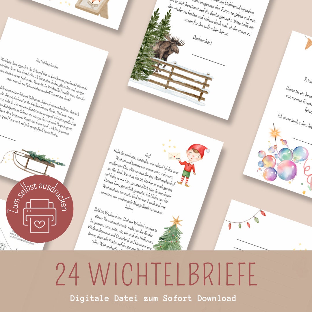 24 Wichtelbriefe zum ausdrucken magische Adventszeit Wichteltüre