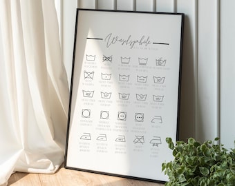 Laundry Room Poster | Washing Symbols Poster – Minimalist Laundry Symbol Wall Art – High-Quality Print – Laundry Care Instructions | Typography