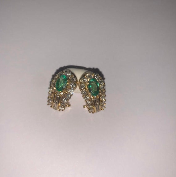 14k yellow gold Emerald Earrings with Diamonds - image 1